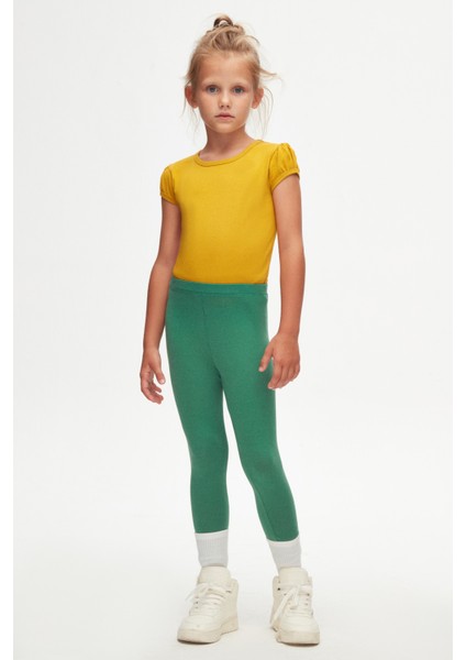 Deniz Yeşili Basic Kız Çocuk Yazlık Tayt