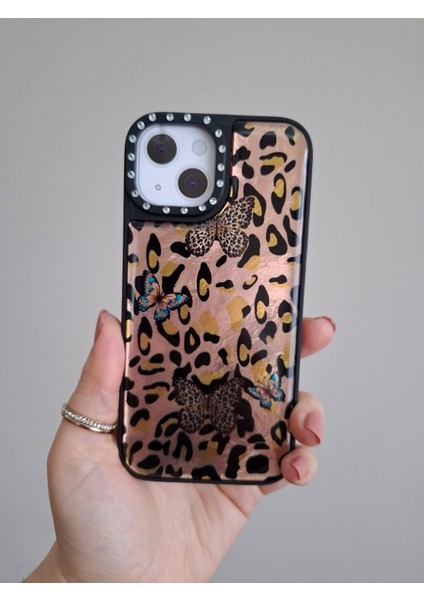 iPhone 15 Uyumlu Leopar Desenli Taşlı Kamera Çıkıntılı Kaliteli Lüks Kılıf fiyatları