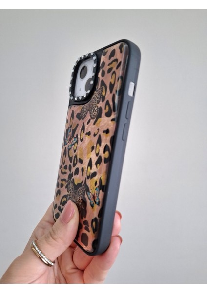 iPhone 15 Uyumlu Leopar Desenli Taşlı Kamera Çıkıntılı Kaliteli Lüks Kılıf fırsatları