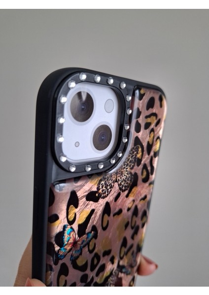 iPhone 15 Uyumlu Leopar Desenli Taşlı Kamera Çıkıntılı Kaliteli Lüks Kılıf indirimleri