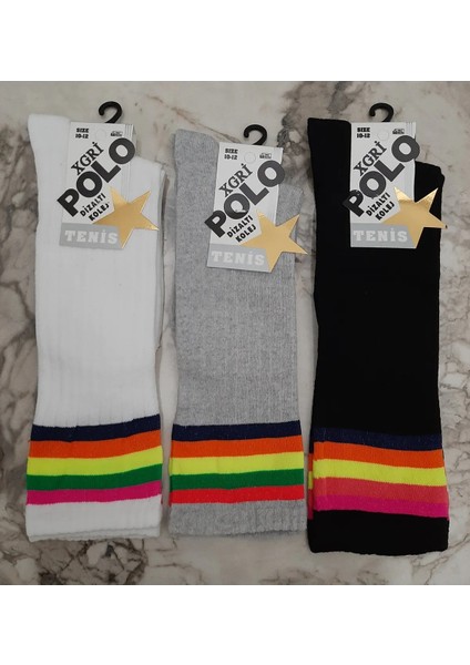 Kız Çocuk Dizaltı Kolej Çorap 3'lü Paket 10 - 12 Yaş (Siyah, Beyaz, Gri)