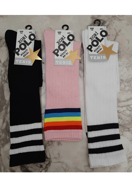 Kız Çocuk Dizaltı Kolej Çorap 3'lü Paket 7-9 Yaş (Siyah, Beyaz, Pembe)