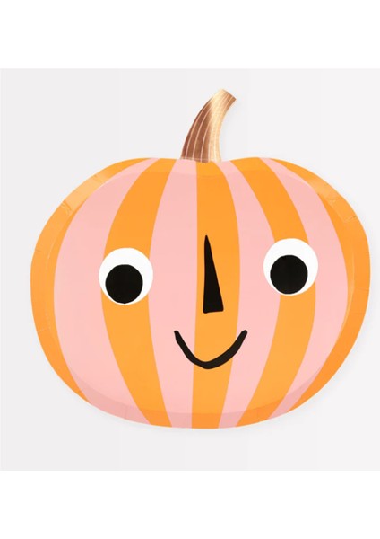 - Pink & Orange Stripy Pumpkin Plates - Pembe & Turuncu Çizgili Balkabağı Tabaklar (8'li)