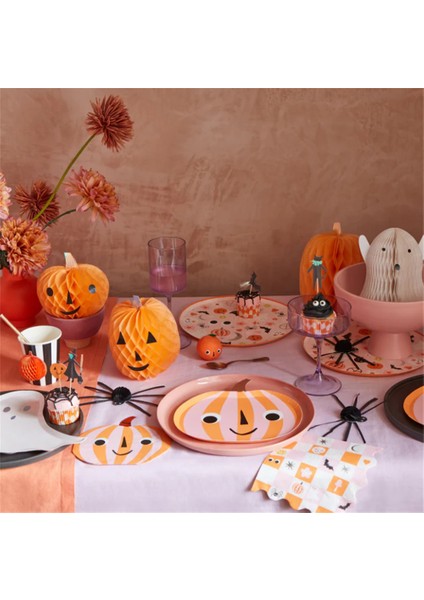 - Pink & Orange Stripy Pumpkin Plates - Pembe & Turuncu Çizgili Balkabağı Tabaklar (8'li) fiyatları