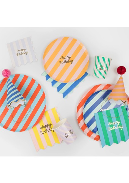 - Stripe Happy Birthday Side Plates - Çizgili Happy Birthday Tabaklar (M) ( x 8) modelleri
