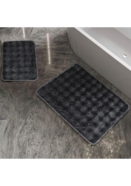 Home Pia 2 Li Peluş Banyo Paspası-Antrasit