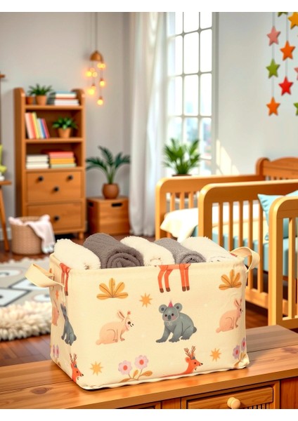 Wild Animals Desenli Çok Amaçlı Dolap Içi Düzenleyici Dekoratif Dikdörtgen Düzenleyici Sepet 30 x 22 x 18