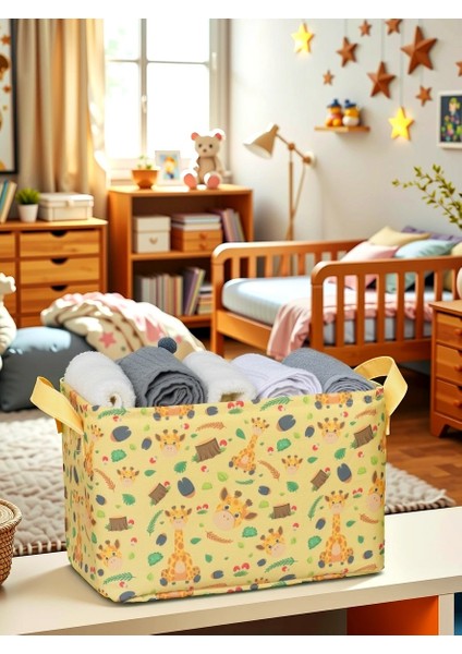 Giraffe Desenli Çok Amaçlı Dolap Içi Düzenleyici Dekoratif Dikdörtgen Düzenleyici Sepet 30 x 22 x 18