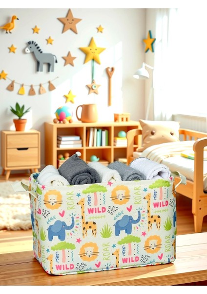 Elephant Desenli Çok Amaçlı Dolap Içi Düzenleyici Dekoratif Dikdörtgen Düzenleyici Sepet 30 x 22 x 18 fiyatları