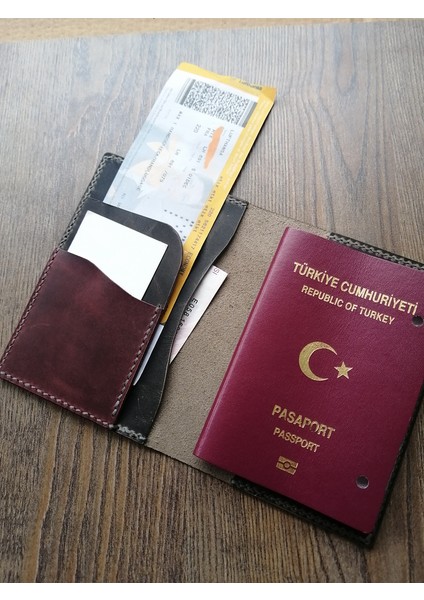 Pasaport Kılıfı El Yapımı Isimli Hakiki Deri Seyahat Cüzdan Gerçek Deri MP43
