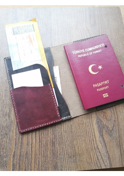 Pasaport Kılıfı El Yapımı Isimli Hakiki Deri Seyahat Cüzdan Gerçek Deri MP43
