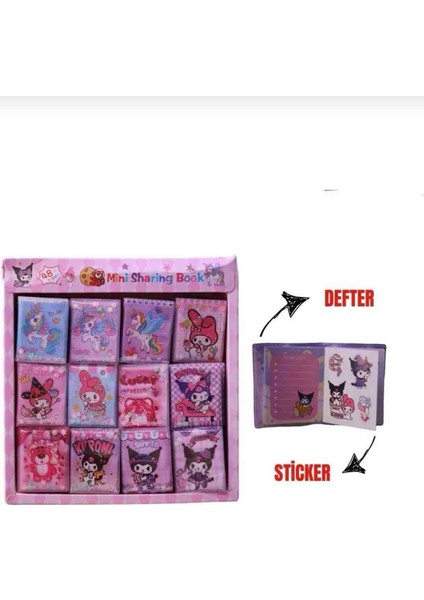 3 Adet Mini Sulu Sticker Defteri 300+ Stickerlı Kuromi Melodi Defter