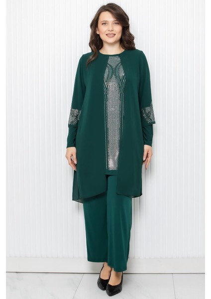 Taş Baskı Detaylı Ikili Takım Zümrüt FHM952