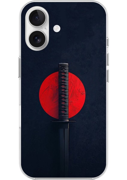 Apple iPhone 16 Uyumlu Şeffaf Kılıf Samuray Kılıcı Tasarımlı