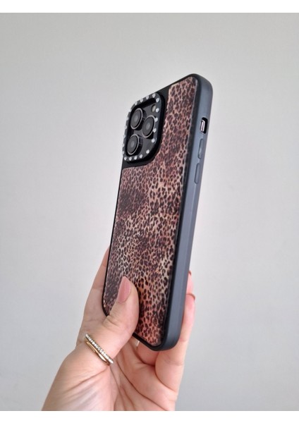 iPhone 14 Pro Max Uyumlu Leopar Desenli Taşlı Kamera Çıkıntılı Kaliteli Lüks Kılıf modelleri