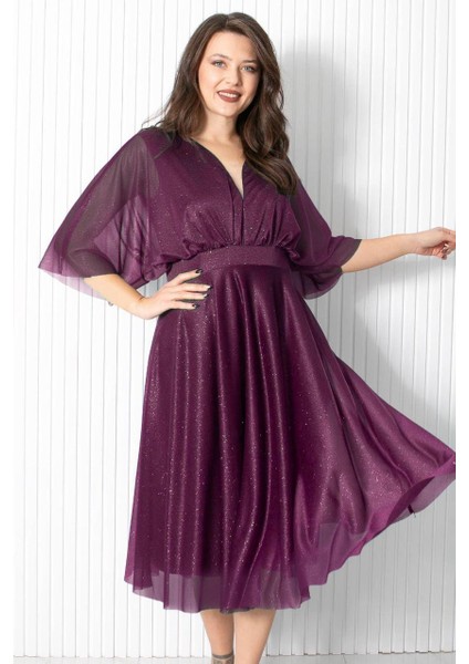 Simli Tül Abiye Elbise Mürdüm FHM902 fiyatları