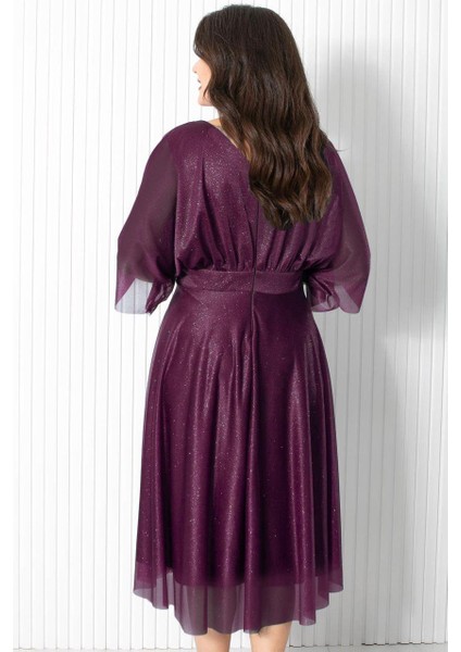 Simli Tül Abiye Elbise Mürdüm FHM902 fırsatları