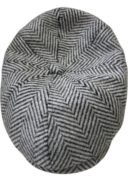 Kışlık Kaşe Ingiliz Stili Yün Kasket Şapka Siyah - Beyaz