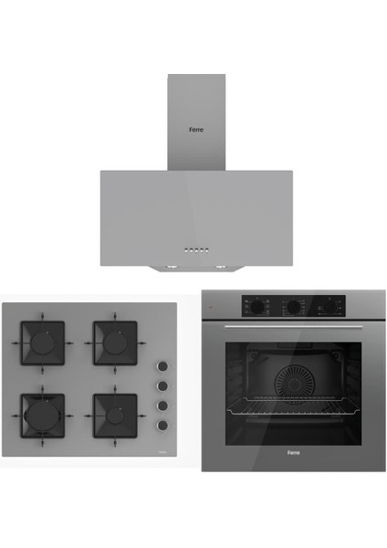 Gri Set (D088 Gri Davlumbaz -SS208 Gri Ocak- QBL62CPR Gri Fırın)