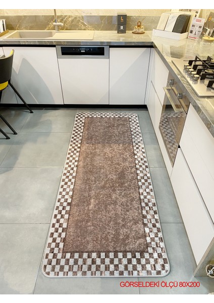 Damalı Kaymaz Taban Mutfak Halısı - Kahverengi