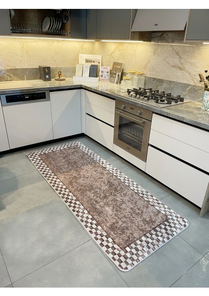 Damalı Kaymaz Taban Mutfak Halısı - Kahverengi fiyatları