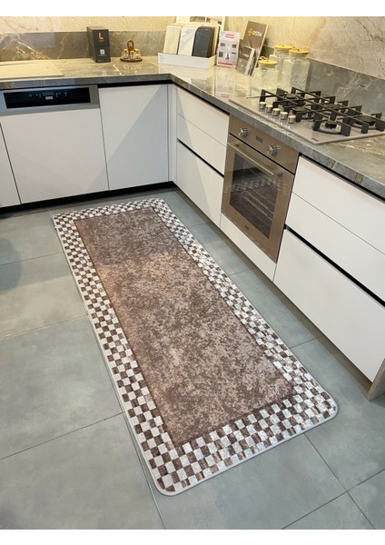 Damalı Kaymaz Taban Mutfak Halısı - Kahverengi modelleri