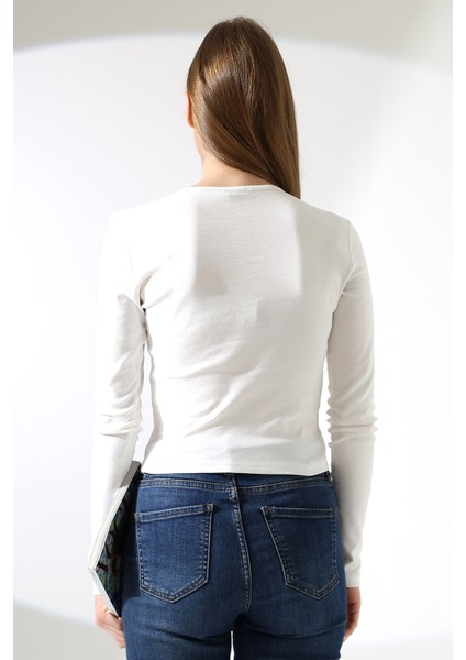 Pamuk Çıt Çıtlı Yaka Slim Fit Basic Düz Ribana Uzun Kollu T-Shirt 21947 Ekru fırsatları