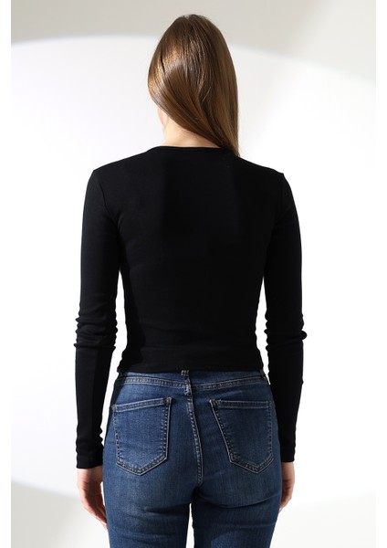 Pamuk Çıt Çıtlı Yaka Slim Fit Basic Düz Ribana Uzun Kollu T-Shirt 21947 Siyah fırsatları