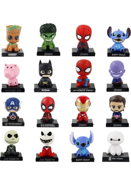 12 cm Bobble Kafa Şekil Jack Örümcek Adam Hulk Dikiş Kaptan Amerika Deadpool Thanos Demir Adam Model Oyuncak Araba Dekorasyon Telefon Tutma (Yurt Dışından)