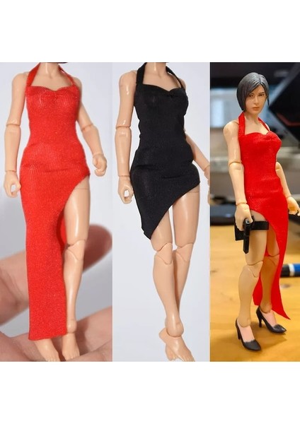 Kırmızı Uzun Elbise-Beyaz Kısa Elbise-3.75 Inç 1/18 Ölçekli Kadın Kıyafetleri Elbise Yüksek Yarık Elbise Yüksek Çorap Tabanca Kılıfı Fit Aksiyon Figürü Bebek (Yurt Dışından)