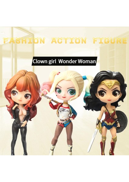 【rongcai】 Q Posket Wonder Woman Black Widow Harley Quinn Palyaço Kız Süper Kahraman Pvc Action Figure Anime Figürleri Koleksiyon Bebekler Çocuk Oyuncak (Yurt Dışından)