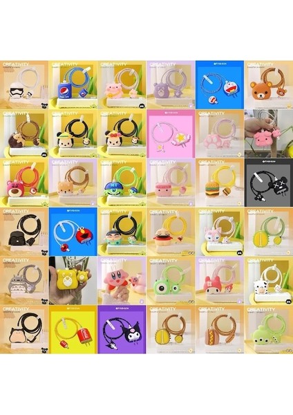 Hamburg 4'lü Set -Sanrio Kawaii Veri Kablosu Koruyucu Kapak Iphone 18/20W Karikatür Anime Moda Şarj Cihazı Kafa Koruma Kılıfı 1.4m (Yurt Dışından)