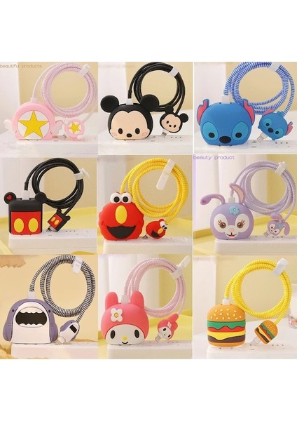 Hamburg 4'lü Set -Sanrio Kawaii Veri Kablosu Koruyucu Kapak Iphone 18/20W Karikatür Anime Moda Şarj Cihazı Kafa Koruma Kılıfı 1.4m (Yurt Dışından)