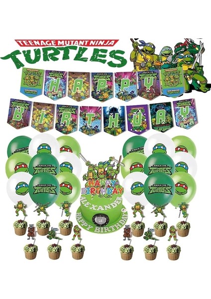 Bayrağı Çekin 1 Takım-Teenage Mutant Ninja Turtles Tmnt Tema Doğum Günü Partisi Dekorasyon Parti Malzemeleri Bayrak Afiş Kek Balon Seti Ev Dekorasyon (Yurt Dışından)