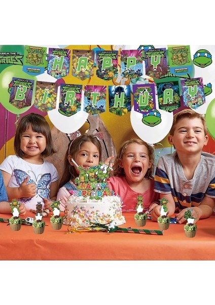 Bayrağı Çekin 1 Takım-Teenage Mutant Ninja Turtles Tmnt Tema Doğum Günü Partisi Dekorasyon Parti Malzemeleri Bayrak Afiş Kek Balon Seti Ev Dekorasyon (Yurt Dışından)