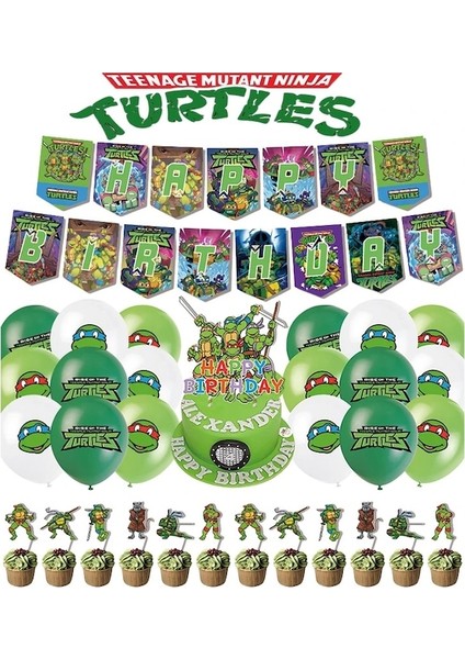 Bayrağı Çekin 1 Takım-Teenage Mutant Ninja Turtles Tmnt Tema Doğum Günü Partisi Dekorasyon Parti Malzemeleri Bayrak Afiş Kek Balon Seti Ev Dekorasyon (Yurt Dışından)