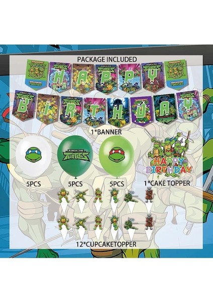 Bayrağı Çekin 1 Takım-Teenage Mutant Ninja Turtles Tmnt Tema Doğum Günü Partisi Dekorasyon Parti Malzemeleri Bayrak Afiş Kek Balon Seti Ev Dekorasyon (Yurt Dışından)