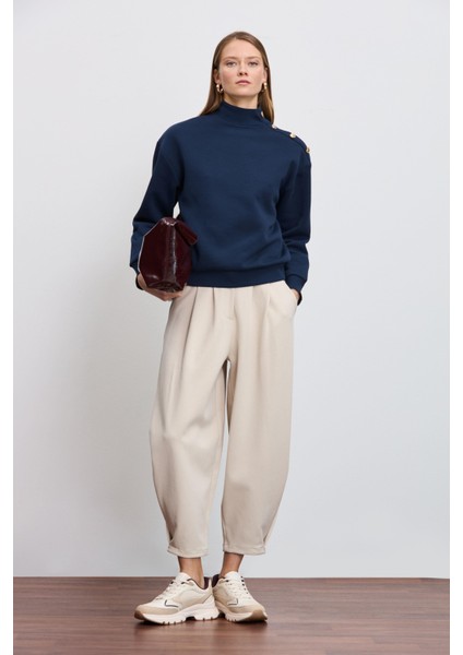 Yüksek Bel Slouchy Pileli Pantolon