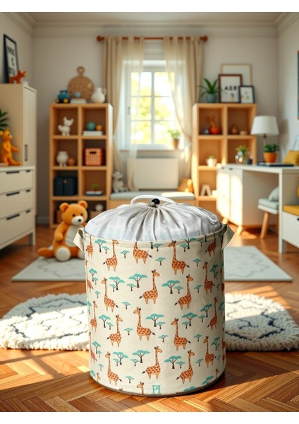 Giraffe 2 Fileli Çok Amaçlı Oyuncak Saklama Kutusu Çamaşır Sepeti Katlanır Düzenleyici Sepet 37X40