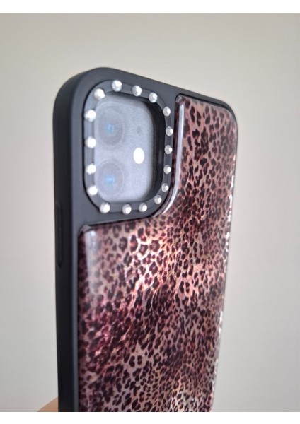 iPhone 11 Uyumlu Leopar Desenli Taşlı Kamera Çıkıntılı Kaliteli Lüks Kılıf indirimleri
