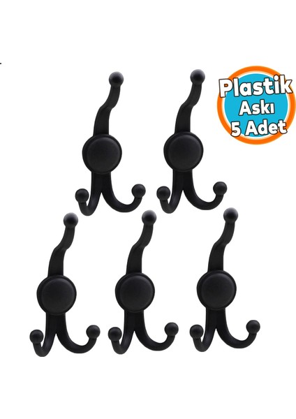 Askılık Portmanto Vestiyer Banyo Dolap Elbise Askısı Sert Plastik 5 Adet