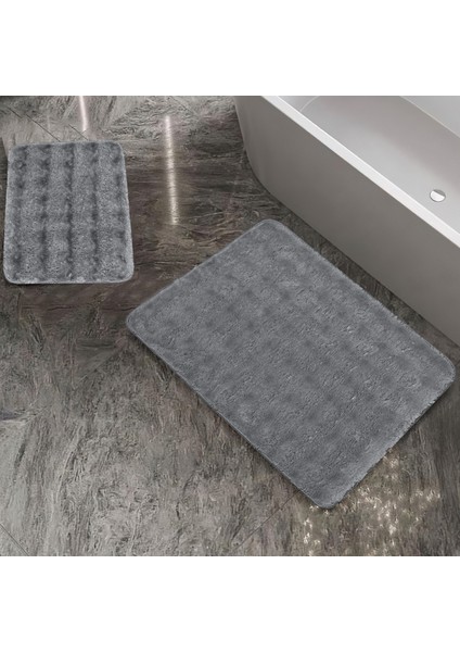 Home Pia 2 Li Peluş Banyo Paspası-Gri