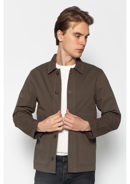 Erkek Regular Fıt %100 Cotton İnce Likralı Gabardın Spor Gömlek Ceket