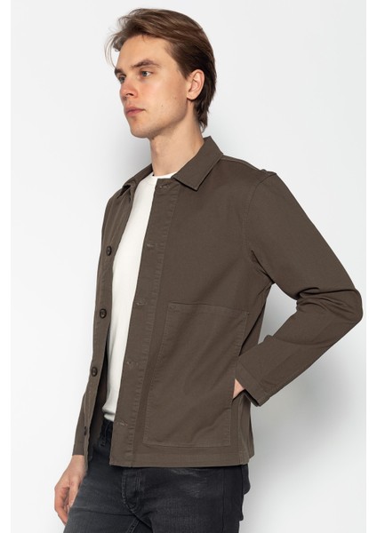 Erkek Regular Fıt %100 Cotton İnce Likralı Gabardın Spor Gömlek Ceket