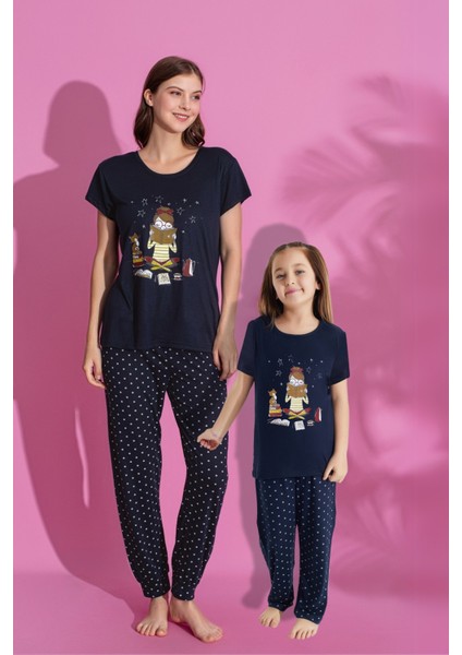 Anne Kız Kombin Desenli Viskon Kısa Kollu Pijama Takımı (Anne Kız Ayrı Satılır)
