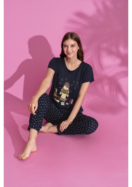 Anne Kız Kombin Desenli Viskon Kısa Kollu Pijama Takımı (Anne Kız Ayrı Satılır)