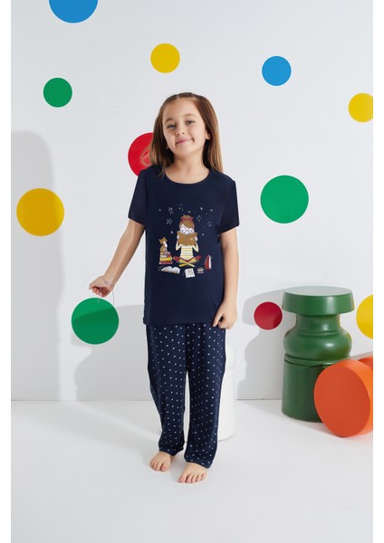 Anne Kız Kombin Desenli Viskon Kısa Kollu Pijama Takımı (Anne Kız Ayrı Satılır)