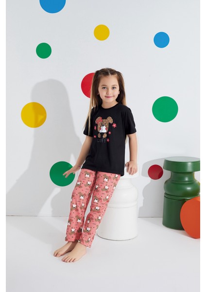 Anne Kız Kombin Desenli Viskon Kısa Kollu Pijama Takımı (Anne Kız Ayrı Satılır)
