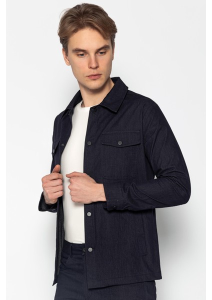 Erkek Regular Fit Denim Dokuma Sade ve Rahat Kot Gömlek Ceket