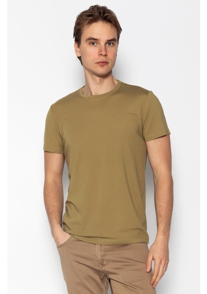 Erkek Rahat ve Düz Bisiklte Yaka T-Shirts
